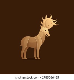 ilustración de una plantilla de logotipo de ciervo con la luna en su bocina