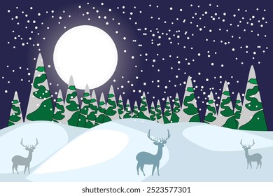 Illustration von Hirschen in den Bergen im Winter
