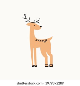 Illustration of a deer on an isolated background. Dusty pastel colors. Modern flat style