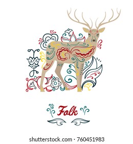Illustration with deer in ornament.