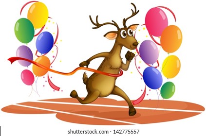 Illustration of a deer running with balloons on a white background