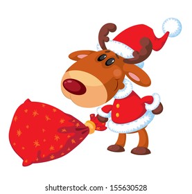 illustration of a deer Santa with bag