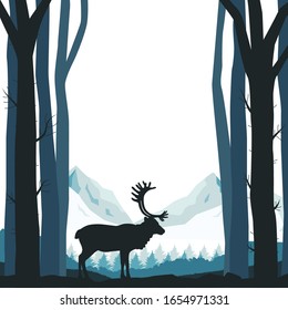 illustration with deer silhouette in forest
