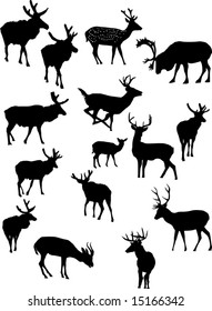 illustration with deer silhouettes isolated on white background