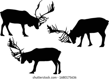 illustration with deer silhouettes isolated on white background