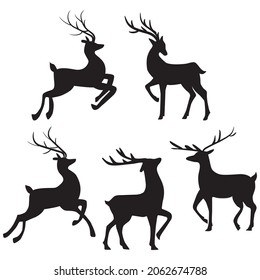 illustration with deer silhouettes isolated on white background