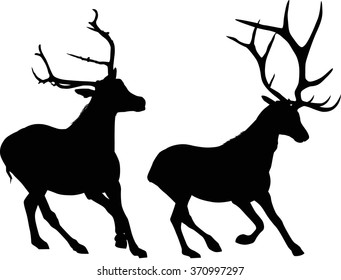 illustration with deer silhouettes isolated on white background