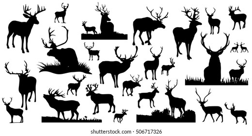 illustration with deer silhouettes isolated on white background. Wildlife and animal rights Representatives Christmas.Holiday of year Christmas and New Year. 