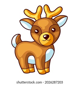 Illustration of deer. Sweet Merry Christmas item. Cute symbol in cartoon style.