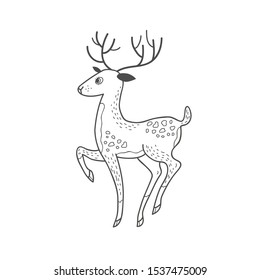 Illustration of a deer. Vector linear freehand illustration in doodle style. Christmas deer