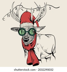 Illustration of a deer wearing cap, glasses, muffler, blanket, nice and worm, holding wire, on its horn, with letter.