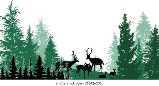 illustration with deers in green forest