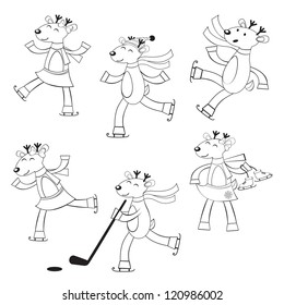An illustration of deers having fun ice skating