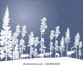 illustration with deers winter forest
