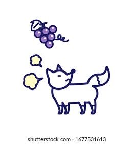 Ilustración de un simple zorro deformado enojado contra las uvas