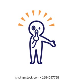 Illustration of a deformed simple human being pointing at himself, spreading his left hand and surprised
