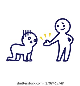 Ilustración de un simple ser humano deformado en todas las cuatro y un simple humano deformado sosteniendo su mano