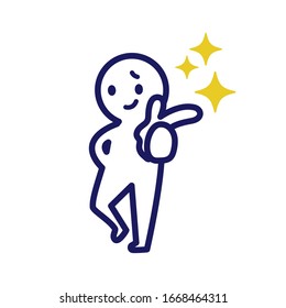 Illustration eines deformierten einfachen Menschen mit einer linken Hand in Form einer Pistole und einer rechten Hand auf der Hüfte