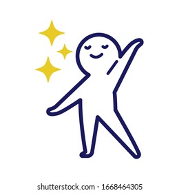 Illustration of a deformed simple human posing with his left hand raised