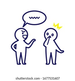 Illustration of a deformed simple human talking and a deformed simple human surprised at what they are talking about