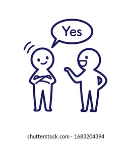 Illustration of a deformed simple human talking with two deformed simple humans