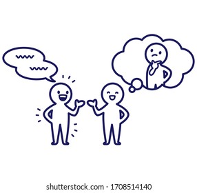 Illustration of a deformed simple human and a deformed simple human thinking with a smile