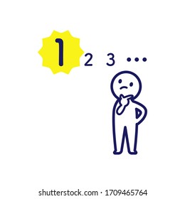 Ilustración de un simple pensamiento humano deformado con un número flotando sobre su cabeza