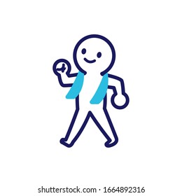 Illustration of a deformed simple human walking with a towel around his neck