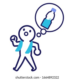 Ilustración de una caminata humana simple deformada mientras se piensa en la hidratación