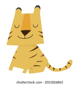Ilustración de un tigre deformado sentado frente al frente.