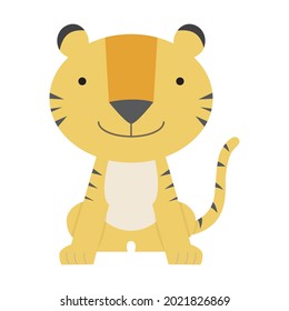 Ilustración de un tigre deformado sentado frente al frente.