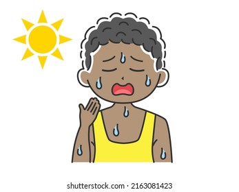 Illustration Of A Dehydrated Black Man Sweating.