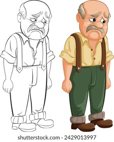 Illustration of a dejected elderly man standing.