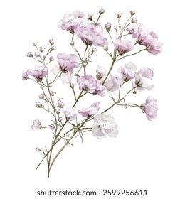 illustration of delicate baby's breath flowers with soft purple and white petals. Perfect for adding elegance and charm to design projects, decor, and floral art.