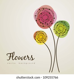 illustration of delicate flowers made in lines and dots circles, vector illustration