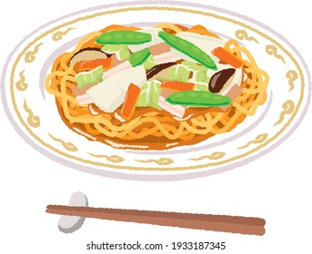 Illustration of delicious ankake fried noodles