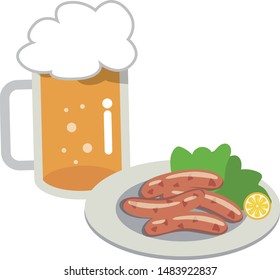 Illustration of delicious beer and sausage