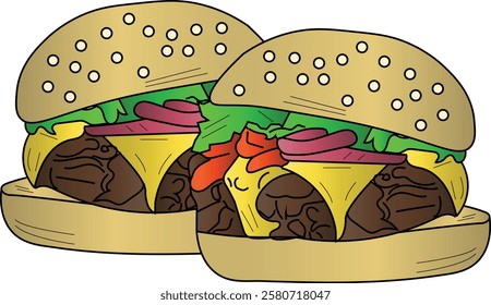 the illustration of delicious cheese burger with a thick meet and melting cheese.