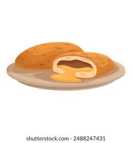 Illustration of delicious cheesy stuffed bread on a plate, perfect for menu or foodthemed designs
