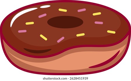 Uma ilustração de uma deliciosa rosquinha de chocolate com polvilhos coloridos, isolada em um fundo branco. Perfeito para uso em projetos e projetos relacionados a alimentos.