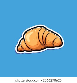 Illustration of a delicious croissant in a simplistic cartoon art style against a bright background. Perfect for food related themes or designs.