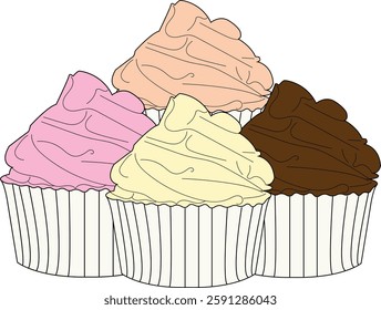 The Illustration of delicious Cup Cake that freshly baked from oven.