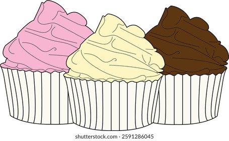 The Illustration of delicious Cup Cake that freshly baked from oven.