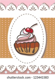 Illustration of delicious cupcake sketch on brown background