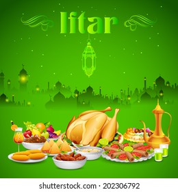 illustration of delicious dishes for Iftar party