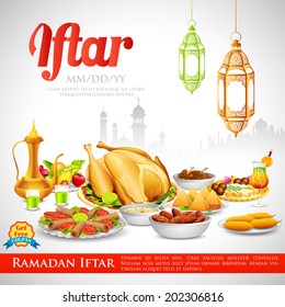 illustration of delicious dishes for Iftar party