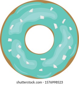 Illustration of a delicious donut in blue icing with white sprinkles.