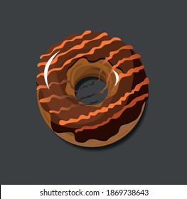 Illustration of delicious donut with chocolate icing and sweet orange sauce