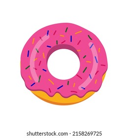 Illustration of a delicious doughnut with pink glaze, vector on a white background