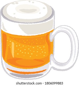 Illustration of delicious draft beer poured into a large beer mug